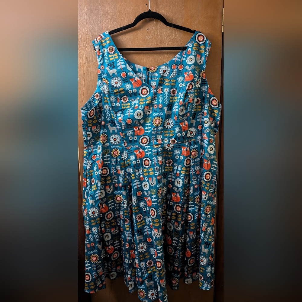 Casual Blue and Red Sleeveless Scoop Neck Sundress